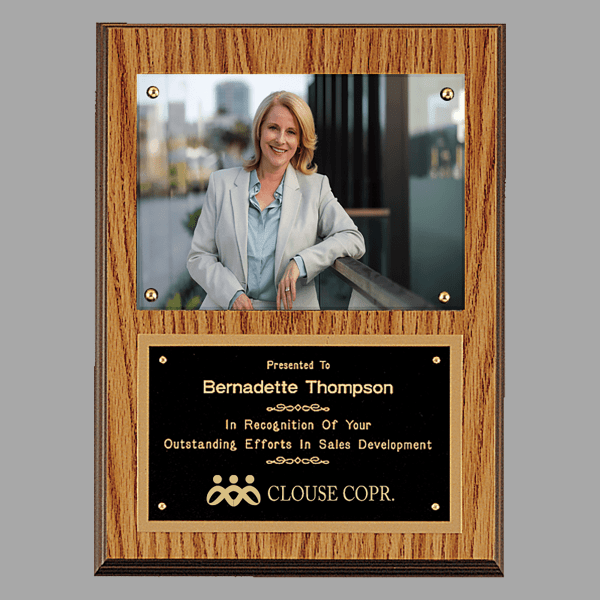 9" x 12" 5" American Oak Photo Plaque w/ Black Brass Plates – item P1462