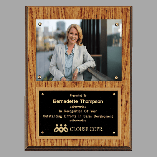 9" x 12" 5" American Oak Photo Plaque w/ Black Brass Plates – item P1462