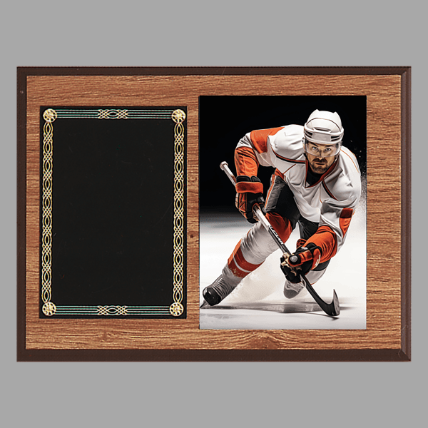 9" x 12" 5" American Oak Photo Plaque w/ Black Brass Plates – item P1465
