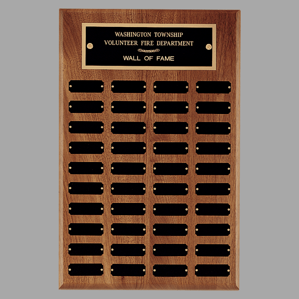13" x 20"/Plates 0.875" x 2.5" Walnut 40 Plate Plaque – item P15