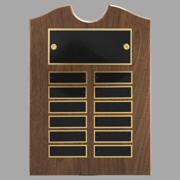 9" x 12" Walnut Roster Plaque w/ 12 Plates – item P1551