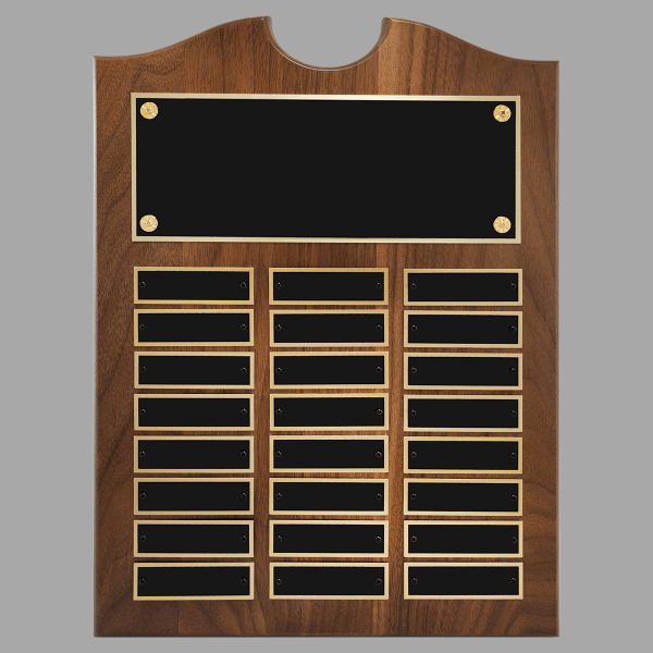 11" x 15" Walnut Roster Plaque w/ 24 Plates – item P1552