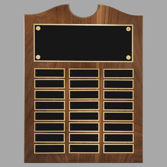 11" x 15" Walnut Roster Plaque w/ 24 Plates – item P1552
