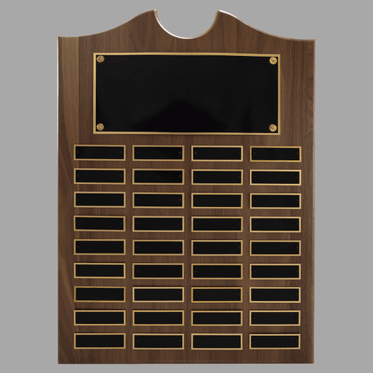 14" x 20" Walnut Roster Plaque w/ 36 Plates – item P1553