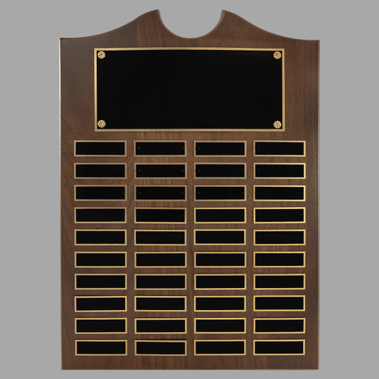 14" x 20" Walnut Roster Plaque w/ 40 Plates – item P1554
