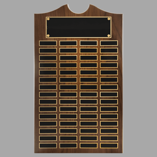 14" x 25" Walnut Roster Plaque w/ 60 Plates – item P1556