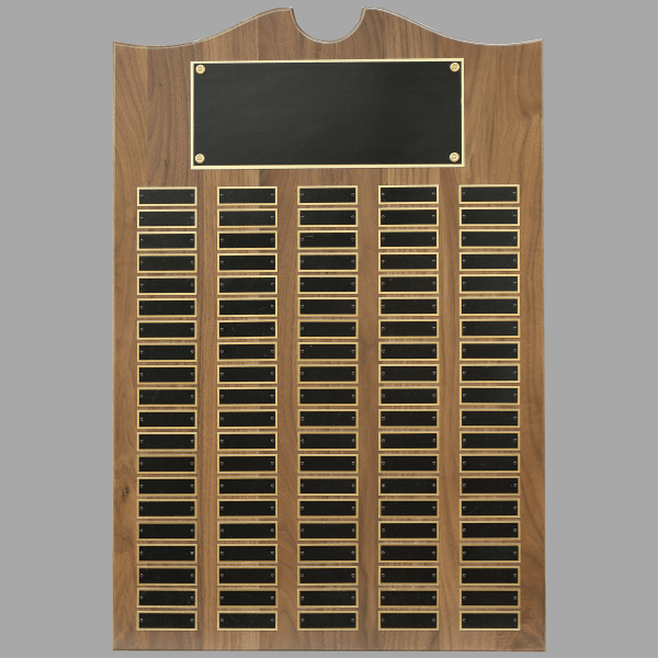 20" x 30" Walnut Roster Plaque w/ 100 Plates – item P1560