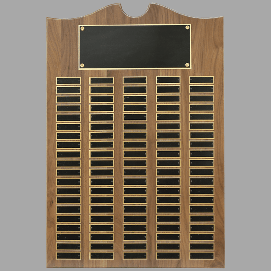 20" x 30" Walnut Roster Plaque w/ 100 Plates – item P1560