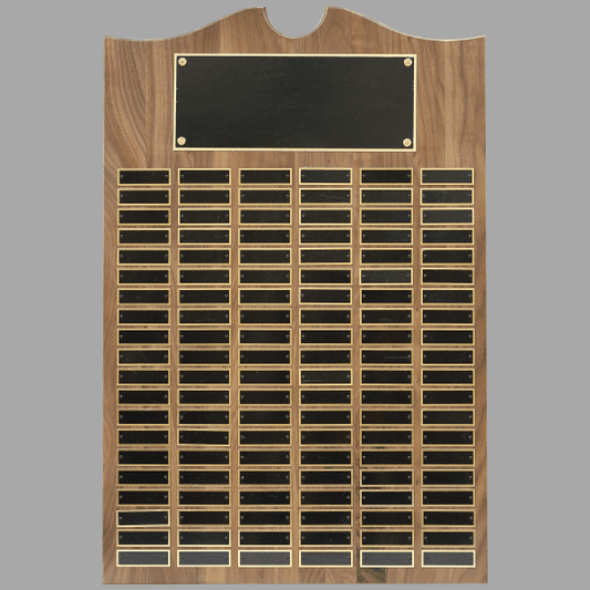 20" x 30" Walnut Roster Plaque w/ 120 Plates – item P1561