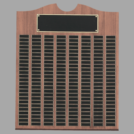 28" x 35" Walnut Roster Plaque w/ 200 Plates – item P1563