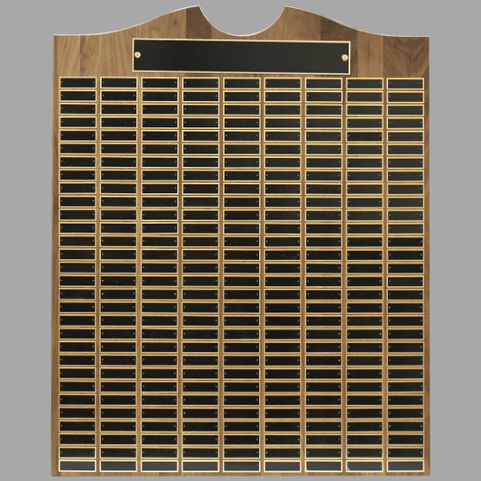 28" x 35" Walnut Roster Plaque w/ 270 Plates – item P1565