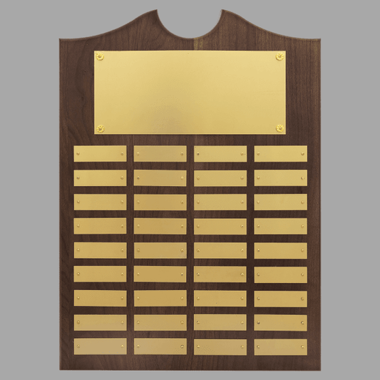 14" x 20"/Plates 0.875" x 2.75" Walnut 36 Plate Plaque – item P1573