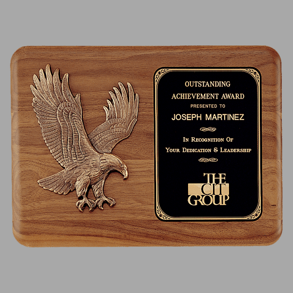 15" x 11" Solid Walnut Plaque w/ Sculptured Relief Eagle – item P1683