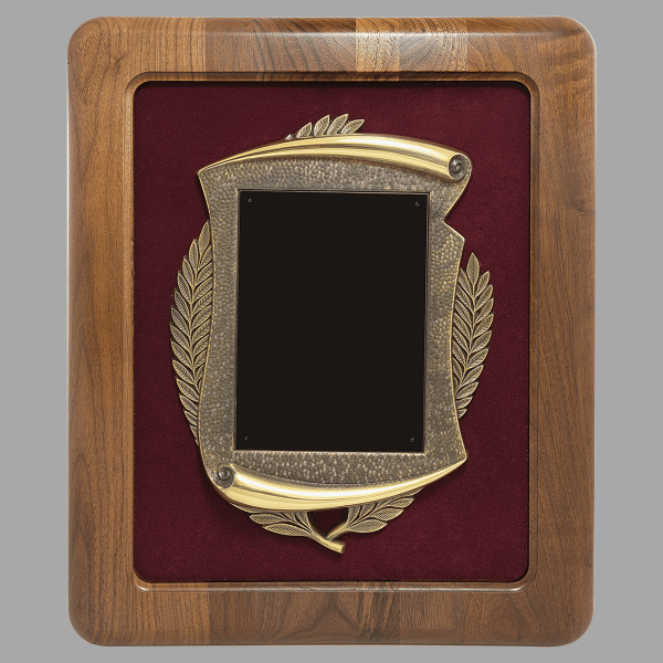 14" x 17" Walnut Frame w/ Maroon Velour Back/Bronze Plaque – item P1873