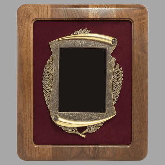 14" x 17" Walnut Frame w/ Maroon Velour Back/Bronze Plaque – item P1873