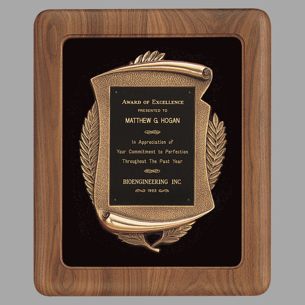 14" x 17" Walnut Frame w/ Black Velour Back/Bronze Plaque – item P1874