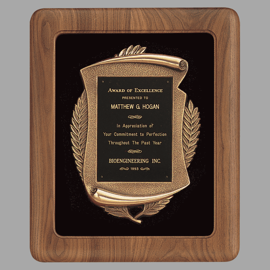 14" x 17" Walnut Frame w/ Black Velour Back/Bronze Plaque – item P1874