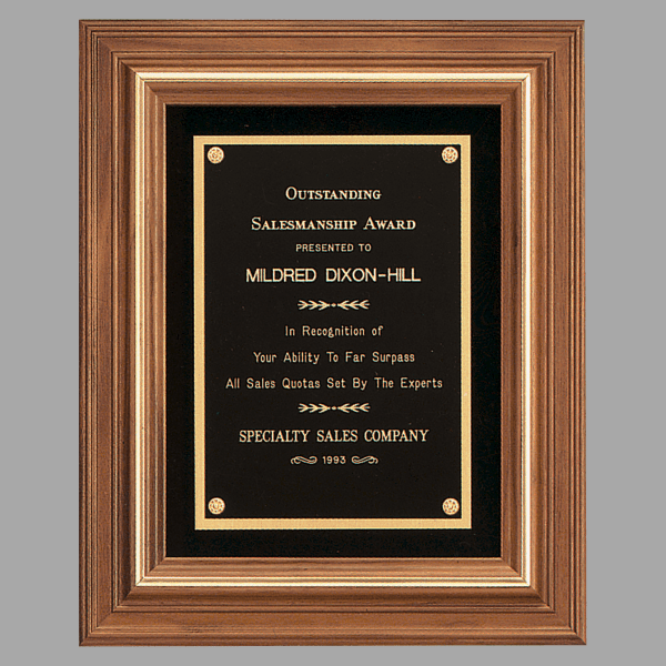 13" x 16" Walnut Framed Plaque w/ Gold Trim & Black Velour – item P1984