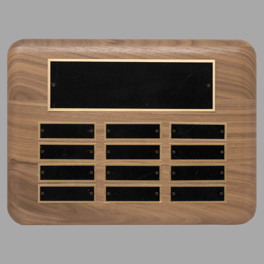 9" x 12"/Plates 0.875" x 2.75" Walnut 12 Plate Plaque – item P2301