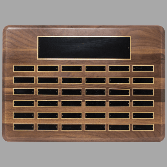 15" x 21"/Plates 0.875" x 2.75" Walnut 36 Plate Plaque – item P2303