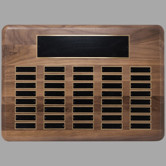 15" x 21"/Plates 0.875" x 2.75" Walnut 40 Plate Plaque – item P2304