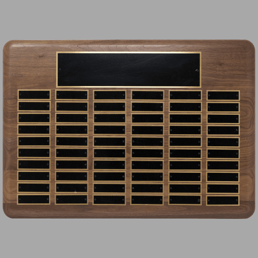 15" x 21"/Plates 0.875" x 2.75" Walnut 60 Plate Plaque – item P2307