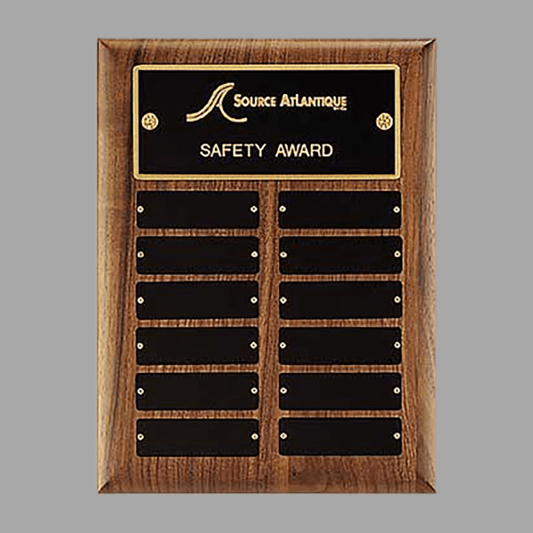 9" x 12"/Plates 1" x 3.25" Walnut 12 Plate Perpetual Plaque – item P2531