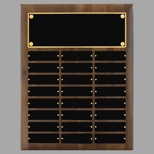 12" x 15"/Plates 1" x 3.25"Walnut 24 Plate Perpetual Plaque – item P2762
