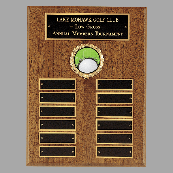 9" x 12" 12 Walnut Perpetual Plaque w/ Gold Border Black – item P2770