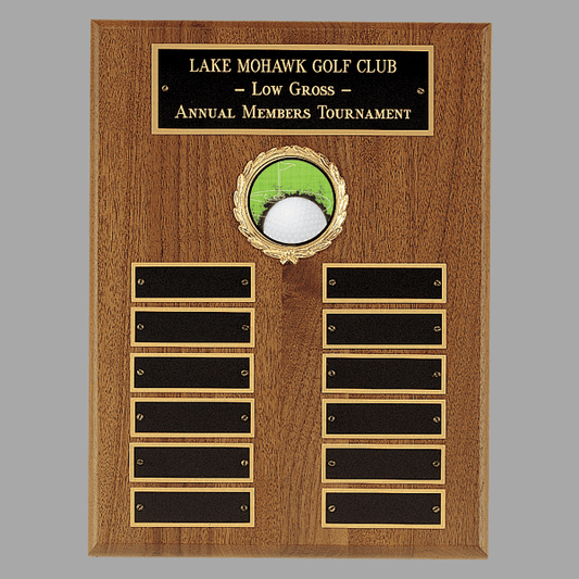 9" x 12" 12 Walnut Perpetual Plaque w/ Gold Border Black – item P2770