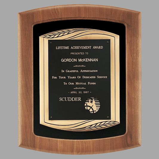 14" x 17" " Walnut Frame w/ Black Velour Background Plaque – item P2773