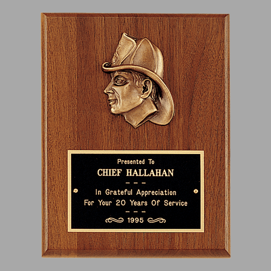 8" x 10" Walnut Plaque w/ Firefighter Relief & Black Plate – item P2793