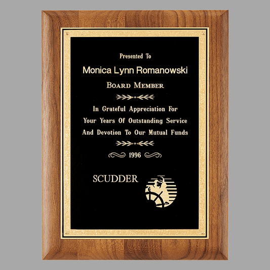 9" x 12" Coventry Series Walnut Plaque w/ Gold Florentine – item P2925