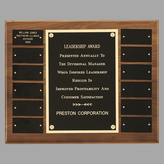 12" x 15"/Plates 1.5" x 3" Walnut 12 Plate Perpetual Plaque – item P2989