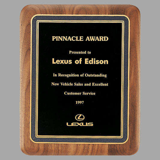 9" x 12" Walnut Plaque w/ Black/Gold Florentine Textured – item P3157