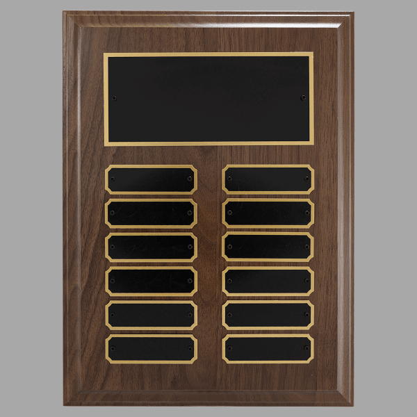 9" x 12"/Plates 0.875" x 2.75" Walnut Step-Edge 12 Plaque – item P3300