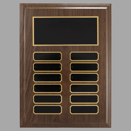 9" x 12"/Plates 0.875" x 2.75" Walnut Step-Edge 12 Plaque – item P3300