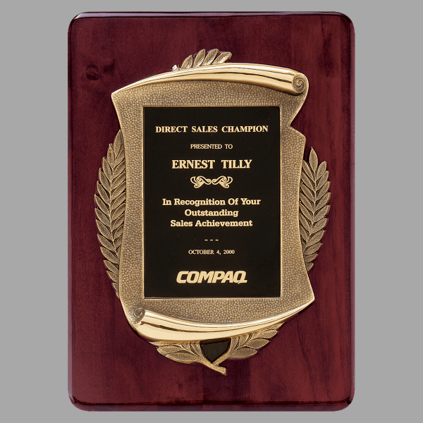 11" x 15" Rosewood Piano Plaque w/ Bronze Scroll Frame – item P3624