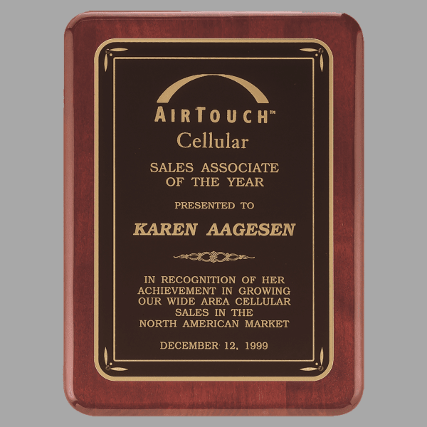 8" x 10.5" Rosewood Piano Plaque w/ Black/Gold Florentine – item P3757