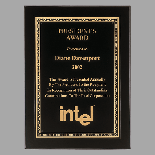 9" x 12" Black Piano Plaque w/ Gold Florentine Plate – item P3813
