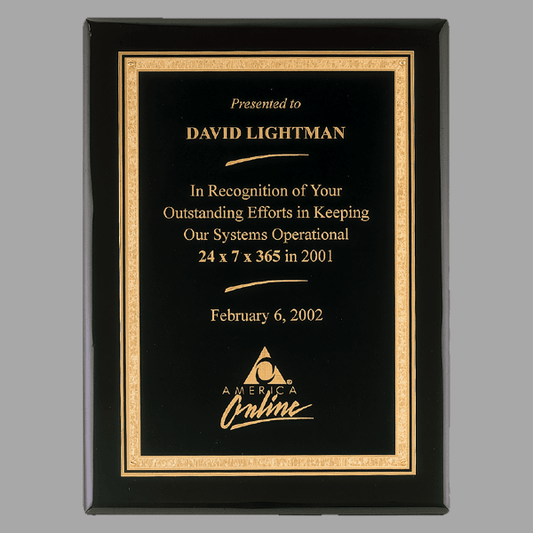 9" x 12" Black Piano Plaque w/ Gold Florentine Plate – item P3818