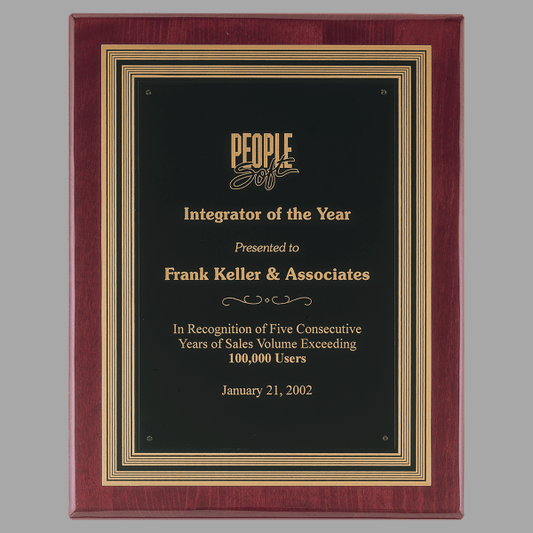 11" x 14" Rosewood Piano Plaque, Black/Gold Embossed Back – item P3821