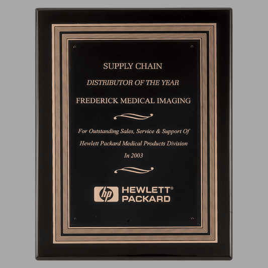 11" x 14" Black Piano Plaque w/ Black/Gold Embossed Back – item P3930