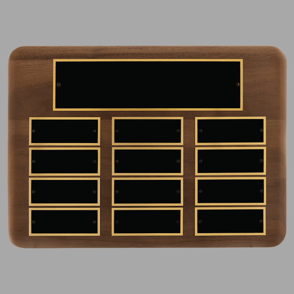 11" x 15"/Plates 1.5" x 3.75" Walnut 12 Plate Plaque – item P3935