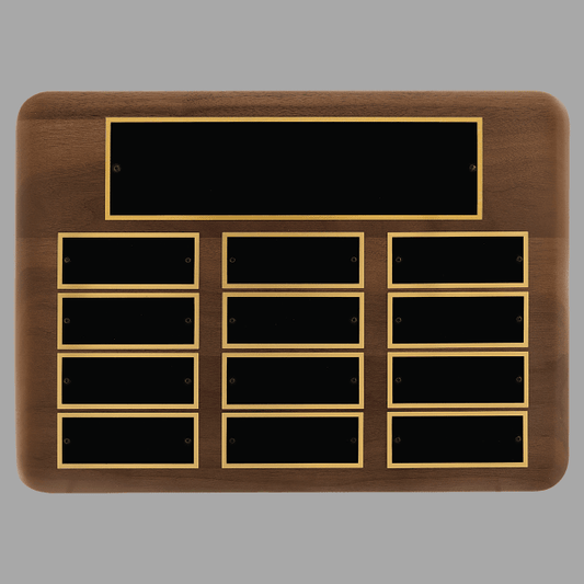 11" x 15"/Plates 1.5" x 3.75" Walnut 12 Plate Plaque – item P3935