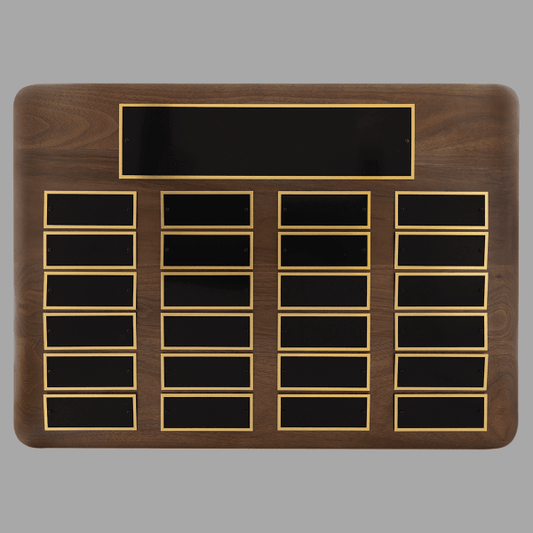 15" x 21"/Plates 1.5" x 3.75" Walnut 24 Plate Plaque – item P3937