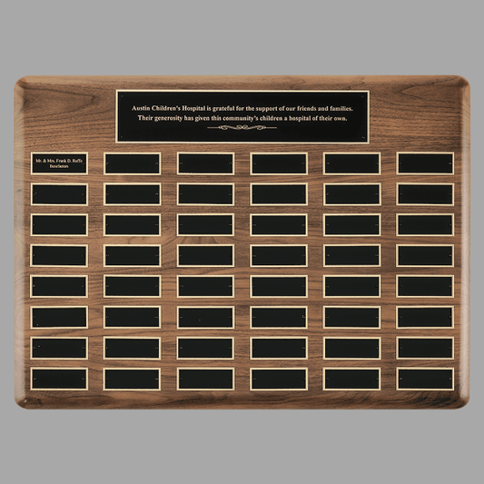 20" x 30"/Plates 1.5" x 3.75" Walnut 48 Plate Plaque – item P3940