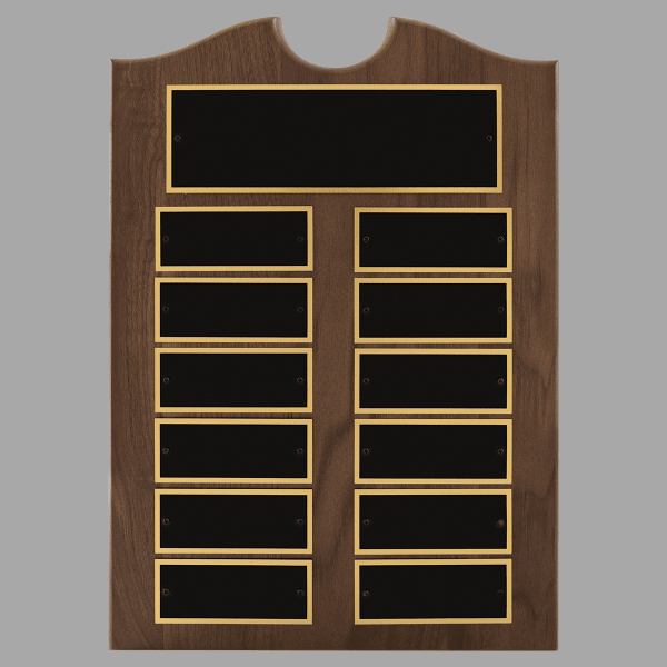 11" x 15"/Plates 1.5" x 3.75" Walnut 12 Plate Plaque – item P3945