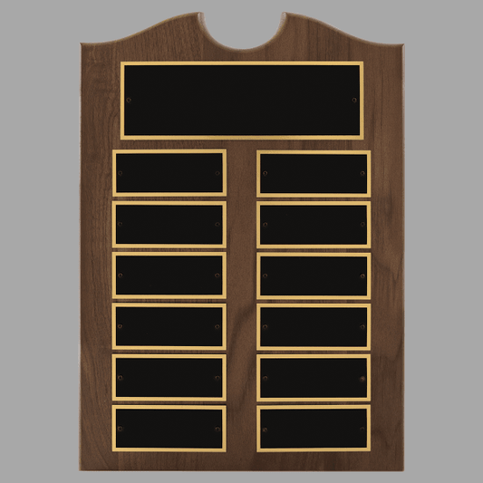 11" x 15"/Plates 1.5" x 3.75" Walnut 12 Plate Plaque – item P3945