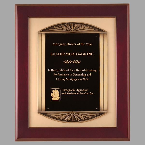 14" x 17" Rosewood Piano Bronze/Gold Frame Plaque – item P4139